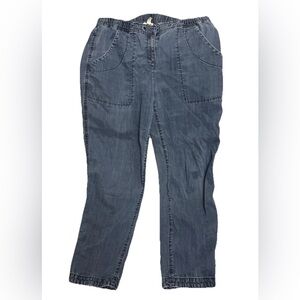 Eileen Fisher Midnight Denim Tencel Cotton Drawstring Ankle Pants S